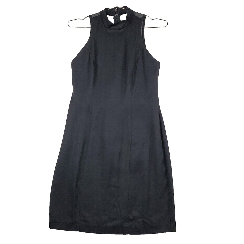 DE. LARU Shift Dress Womens 5-6 Black 100% Nylon Sheer Mesh Mock Neck Sleeveless